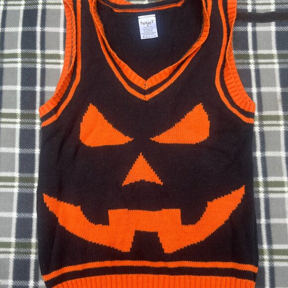 Spirit Tops - Spirit Halloween W Size Small Orange Halloween Jack-O'-Lantern Sweater Vest